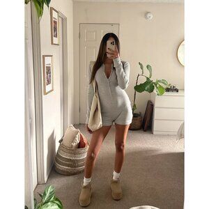 NORDSTROM Elodie Button Up Henley Onesie in Grey Size Medium